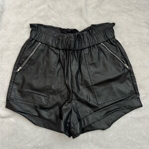 Blue Blush High Waist Black Faux Leather Shorts